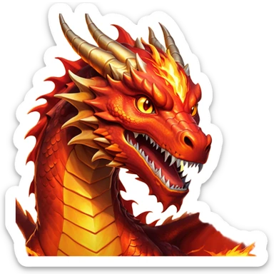 cinematic-noble-fierce-fire-dragon-portrait-emoji,-poised-and-imposing,-with-a-muscular,-scaled-body-ablaze-in-fiery-hues-of-crimson,-molten-orange,-and-molten-gold,-and-intense,-burning-eyes-that-mirror-the-heart-of-a-volcano;-rendered in detail sticker