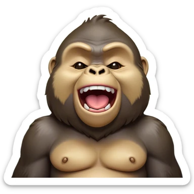 Cinematic Cute Yawning Gorilla Portrait Emoji, Head tilted slightly with a dramatic, wide-open yawn, showcasing a thick, velvety Fur with drowsy, half-closed eyes and a relaxed, open expression, Simplified yet irresistibly adorable features, highly detailed, glowing with a soft, cozy jungle glow, high shine, relaxed yet expressive, stylized with a dash of whimsical primate charm, soft glowing outline, capturing the essence of a drowsy yet affectionate guardian that appears ready to stretch out for a nap! sticker