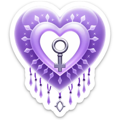 Purple ethereal occult heart floating, glowing key-like sigil at its center, veil-like mist, liminal mystical aesthetic sticker