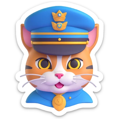 smirking cat wearing a cadet hat sticker