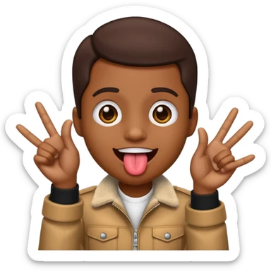 Black emoji sticking out tongue and holding up rockstar hands sticker