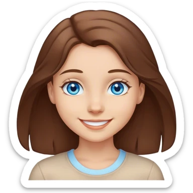 smiling girl blue eyes portrait with brown hair sticker
