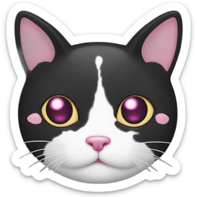 Black cat with white and pink nose and white spots around the mouth sticker
