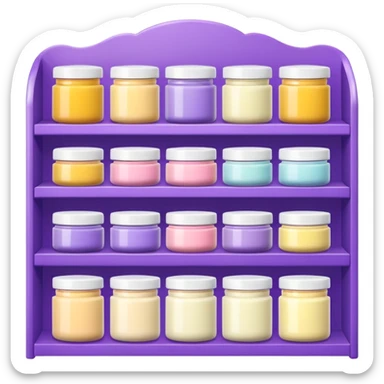 Japanese brand creams displayed on a purple storage shelf, arranged with horizontal variation and vertical consistency. sticker