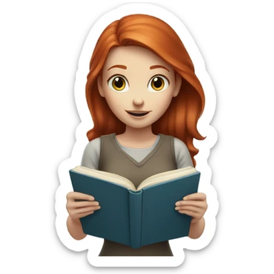 Redhead girl blue eyes reading a book sticker