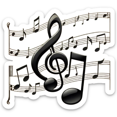 Cinematic Realistic Music Notes, crisp black ink on vintage sheet music, slightly curled edges, soft candlelight casting subtle shadows, glowing with an artistic and nostalgic charm. sticker