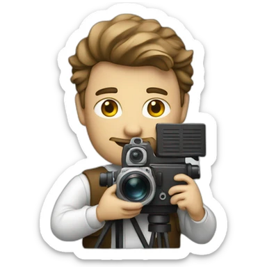 White film director holding a cinema camera sticker