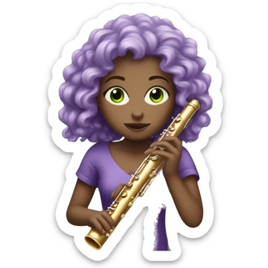 Pale Girl with purple curly hair and green eyes playing flute sticker