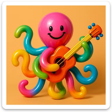 happy octopus with multiple arms playing guitar sticker