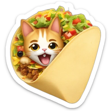 surprised cat's head sticking out of the end of a taco sticker