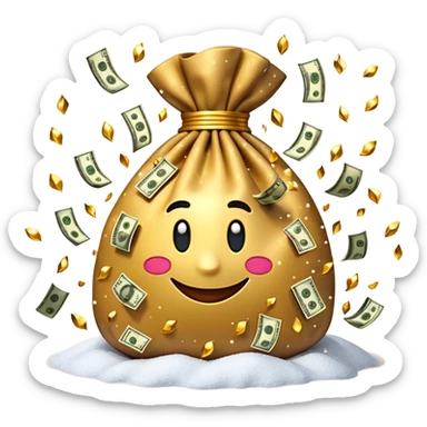 3D emoji style, money bag with dollar bills, New Year theme, snow particles, festive lighting, rich vibe, high detail, transparent background

 sticker