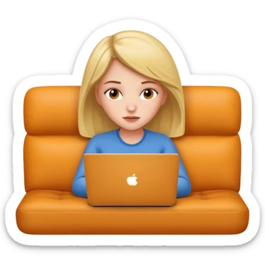 A girl is lying on the couch with a laptop, working sticker