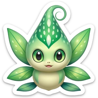 Sparkly White And Green Natural Flowery Colorful Seedot-Swadloon-Celebi-Fakémon-hybrid-creature (full body)  sticker