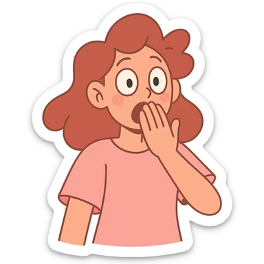 surprised face with hand over mouth, pastel tones, cartoon style sticker