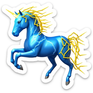 3D yellow electric horse made of lightning bolts, yellow electric wires, blue electricity sparks, dynamic running pose sticker