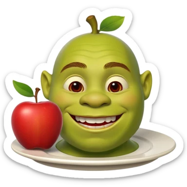 shrek on a plate with an apple in his mouth sticker