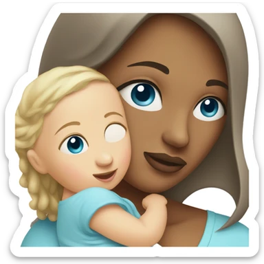 mom holding newborn baby girl with blue eyes sticker