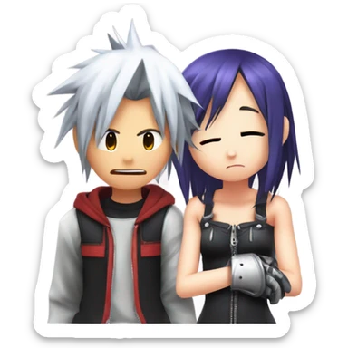 riku and kairi from kingdom hearts making sora cry sticker
