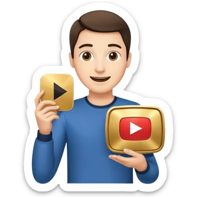 a happy holding youtube golden play button sticker