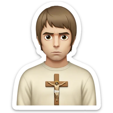Crucified Liam Gallagher with mod target on his sweater sticker