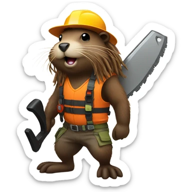 Beaver with dreadlocks in climbing gear with a chainsaw  sticker