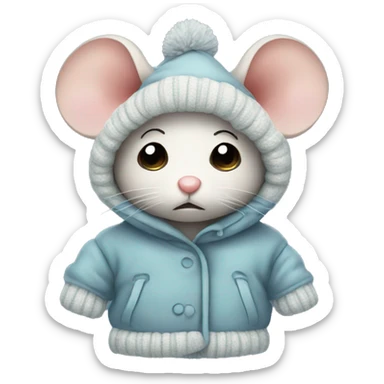 Small sad mouse with winter clothes  sticker