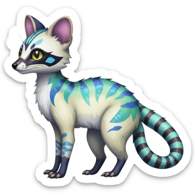 Rare iridescent white exotic epic aesthetic colorful Trico-Genet-species-Fakemon-hybrid-creature, with intricate tattoo markings, full body sticker
