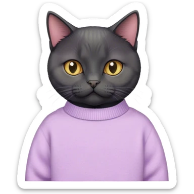 
short-haired black British cat in a pastel sweater sticker