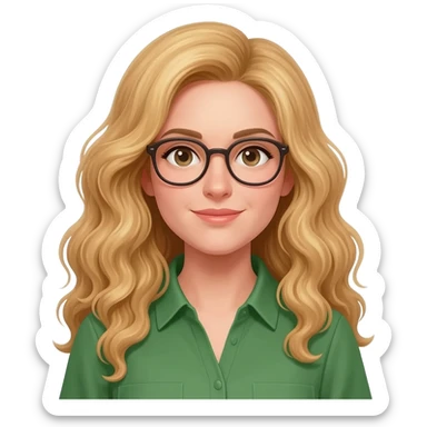 green shirt love woman with long curly blonde hair an glasses sticker