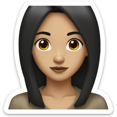 a girl with straight, medium black hair, parted in the middle, slanted but not too slanted eyes, medium beige skin color sticker