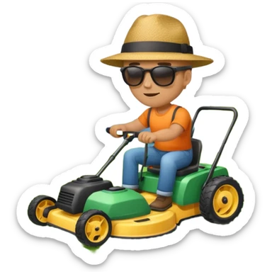 man mowing lawn sticker