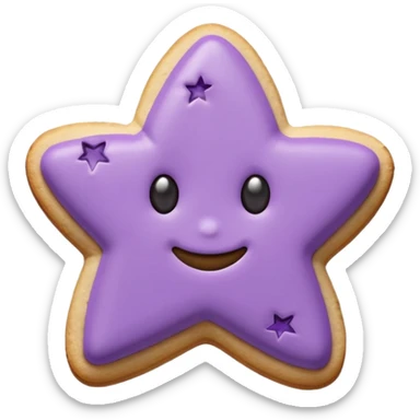 Ultra-realistic pastel purple cookie with a soft, crumbly texture, fine surface cracks, matte baked finish, star-shaped jam cutout revealing glossy dark berry filling sticker