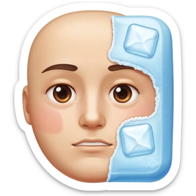 Face with one swollen cheek with square ice pack applied to it sticker