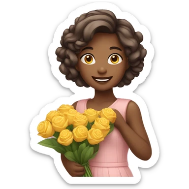 Girl standing in joyful manner with bouquet of flowers sticker