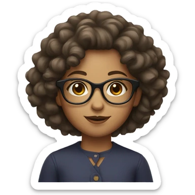 A girl with curly hair with glasses and brown eyes sticker