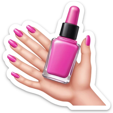 hand with painted nails and nail polish bottle sticker