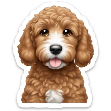 Red goldendoodle puppy white nose  blue bow on head sticker