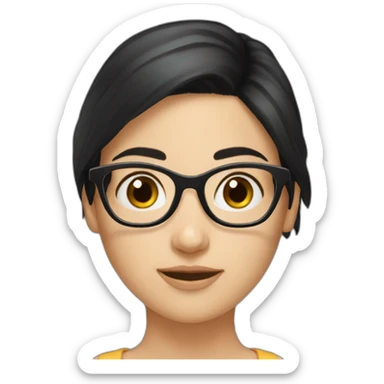 generate emoji unrussian girl with black hair, glasses, dark-black hair, brown eyes sticker