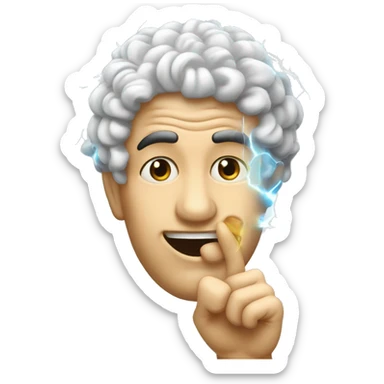 Inspiration face, lightening happening on head,hand finger two twist which shown that men got a new idea with his best brain  sticker