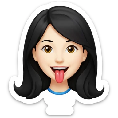 femme longs cheveux noire peau claire qui en tirant la langue sticker