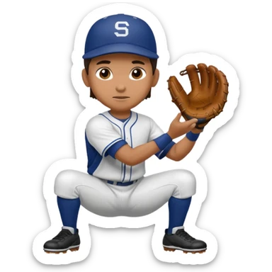 baseball player, ready to catch, crouched position sticker