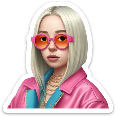 Billie Eilish wearing k pop clothes with flamingo sunglasses sticker