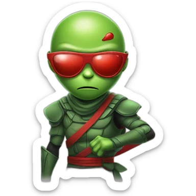 Green Alien ninja with red glasses sticker