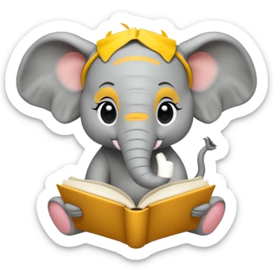 baby elephant with a book sticker
