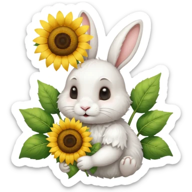 White rabbit with sunflower love sticker