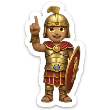a roman warrior making a peace sign with his hand sticker