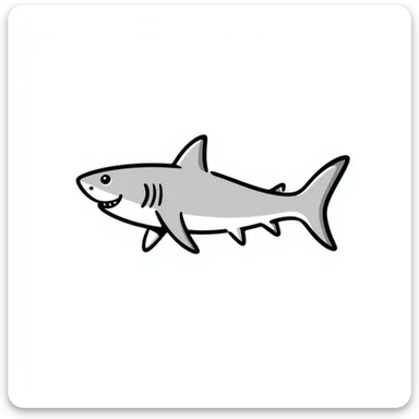 a shark in a hand-drawn doodle style, black lines, whimsical sticker