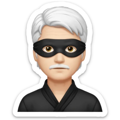 A guy with standing white hair and a black blindfold sticker