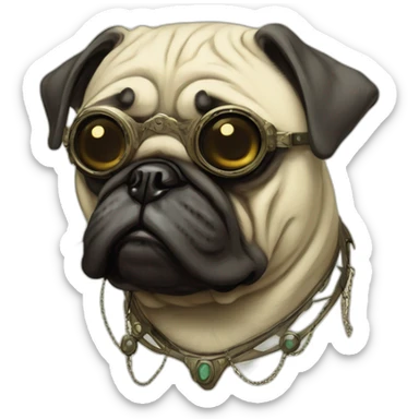 A cyberpunk pug in Art Nouveau style during 1910 sticker
