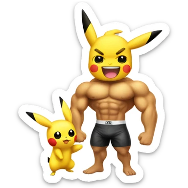 pikachu loving a white male bodybuilder  sticker